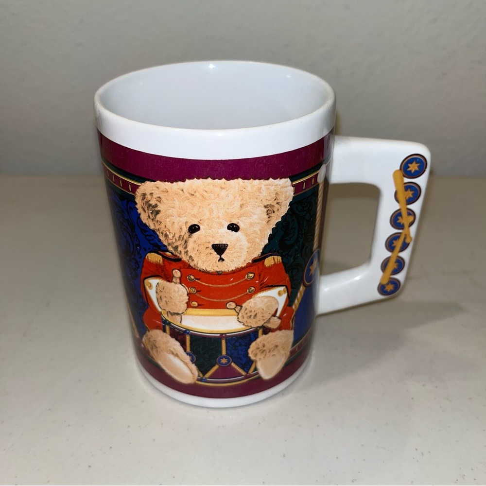 Vtg Houston Foods Christmas Teddy Bear Drummer Coffee Tea Mug 1995 Holiday Mug